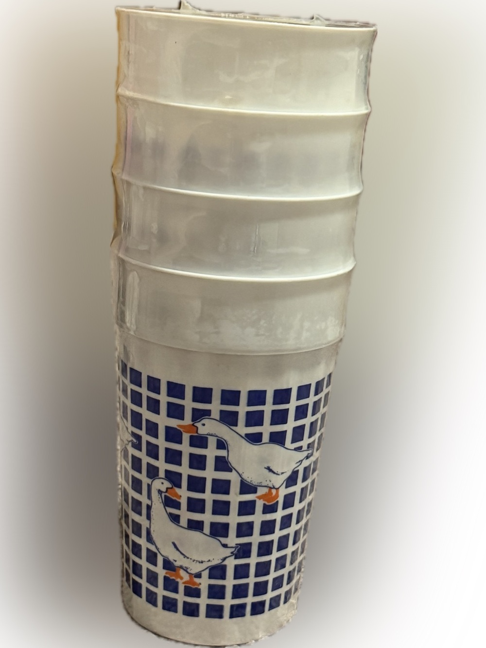 VTG 80s Country Goose Plastic Tumblers Set of 4 Blue Checkerboard Cups